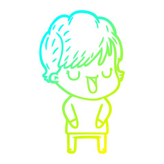 cold gradient line drawing cartoon woman talking