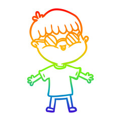 rainbow gradient line drawing cartoon boy wearing spectacles