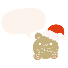 cute cartoon christmas bear and speech bubble in retro style