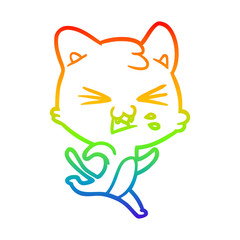 rainbow gradient line drawing cartoon cat hissing