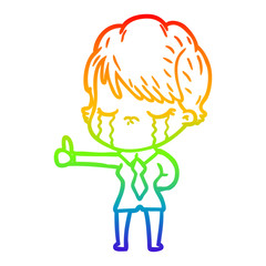 rainbow gradient line drawing cartoon woman crying