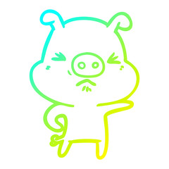 cold gradient line drawing cartoon angry pig
