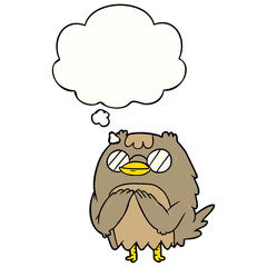 cartoon wise old owl and thought bubble