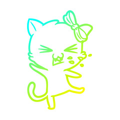cold gradient line drawing cartoon cat