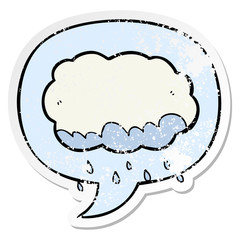 cartoon rain cloud and speech bubble distressed sticker
