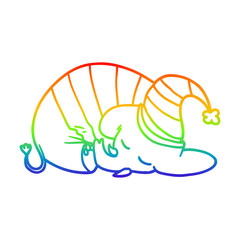 Obraz premium rainbow gradient line drawing cartoon sleeping elephant in pajamas