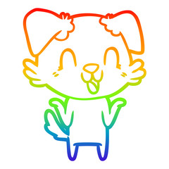 rainbow gradient line drawing laughing cartoon dog shrugging shoulders