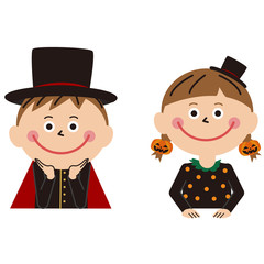 ポップなハロウィン衣装の男の子と女の子