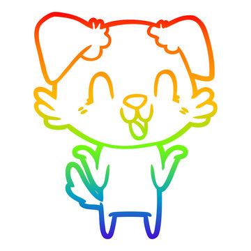 recommend clip art: rainbow gradient line drawing laughing cartoon dog shrugging shoulders