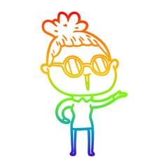 rainbow gradient line drawing cartoon woman wearing spectacles