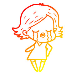 warm gradient line drawing cartoon girl crying