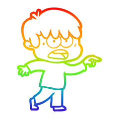rainbow gradient line drawing worried cartoon boy