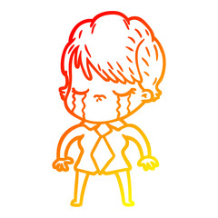 warm gradient line drawing cartoon woman crying