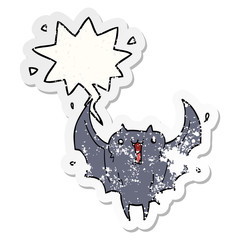 cartoon happy vampire bat and speech bubble distressed sticker
