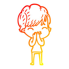 warm gradient line drawing cartoon woman thinking