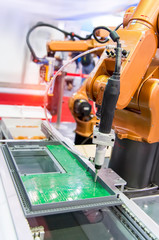robot drill machine tool at pcb board industrial manufacture factory