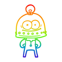 rainbow gradient line drawing happy carton robot with light bulb