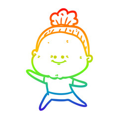 rainbow gradient line drawing cartoon happy old woman