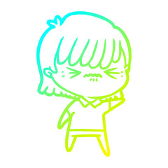 cold gradient line drawing annoyed cartoon girl