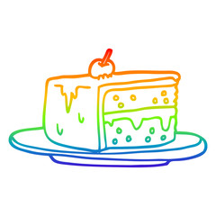 rainbow gradient line drawing cartoon slice of cake