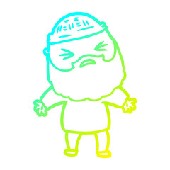 cold gradient line drawing cartoon man with beard