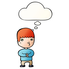 cartoon man thinking and thought bubble in smooth gradient style