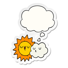 cartoon sun and cloud and thought bubble as a printed sticker