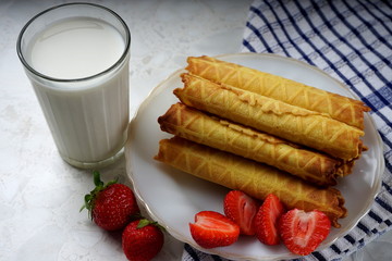 Breakfast waffles with raspberries on a plate