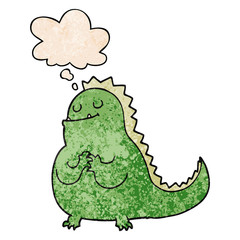 cartoon dinosaur and thought bubble in grunge texture pattern style