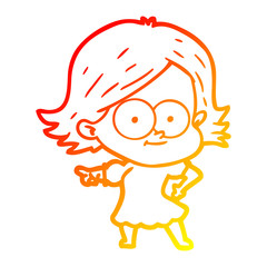 warm gradient line drawing happy cartoon girl