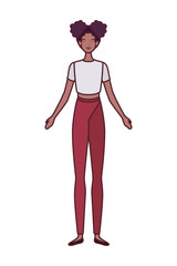 young woman standing on white background