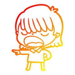 warm gradient line drawing cartoon woman talking loudly
