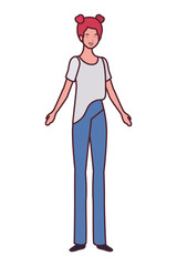 young woman standing on white background