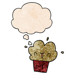 cartoon cupcake and thought bubble in grunge texture pattern style