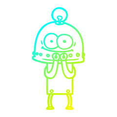 cold gradient line drawing happy carton robot with light bulb