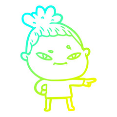 cold gradient line drawing cartoon woman