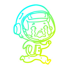 cold gradient line drawing cartoon crying astronaut