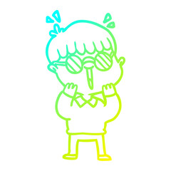 cold gradient line drawing cartoon happy boy wearing spectacles