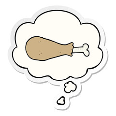 cartoon chicken leg and thought bubble as a printed sticker