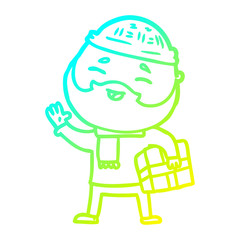 cold gradient line drawing cartoon happy bearded man