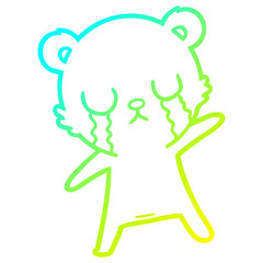 cold gradient line drawing crying polar bear cartoon