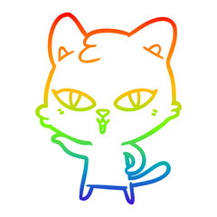 rainbow gradient line drawing cartoon cat