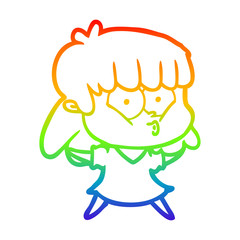 rainbow gradient line drawing cartoon whistling girl