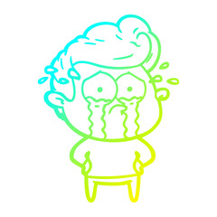 cold gradient line drawing cartoon crying man