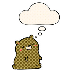 cartoon bear and thought bubble in comic book style
