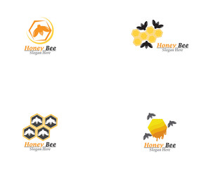 Bee and Honey comb logo template icon vector