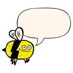 cartoon bee and speech bubble in comic book style