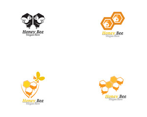 Bee and Honey comb logo template icon vector