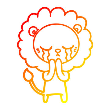 recommend clip art: warm gradient line drawing crying cartoon lion