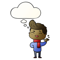 cartoon man laughing and thought bubble in smooth gradient style